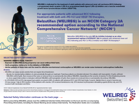 NCCN Guidelines for WELIREG® (belzutifan) in Certain Patients With Advanced Clear Cell Renal Cell Carcinoma (ccRCC)